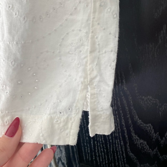 Jones New York Linen Eyelet Paisley Button Down Shirt White Blouse M - Picture 8 of 13